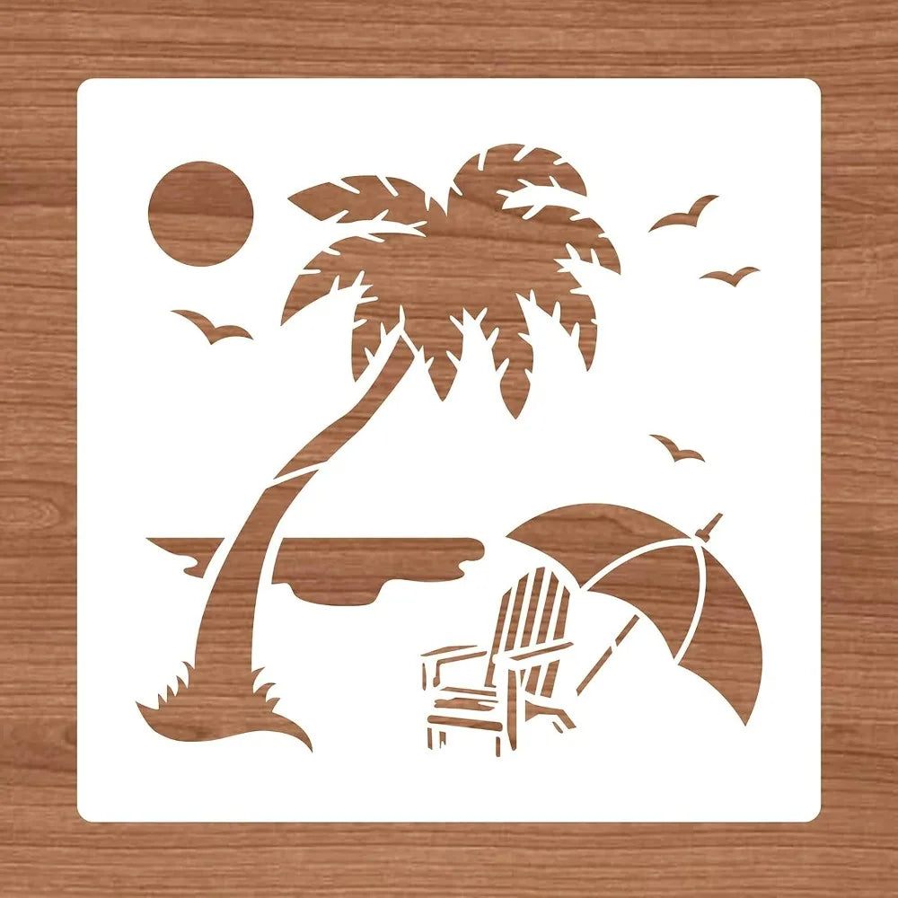 12x12" Beach & Nature Painting Stencils | 22 Reusable PET Craft Painting Stencils QXL