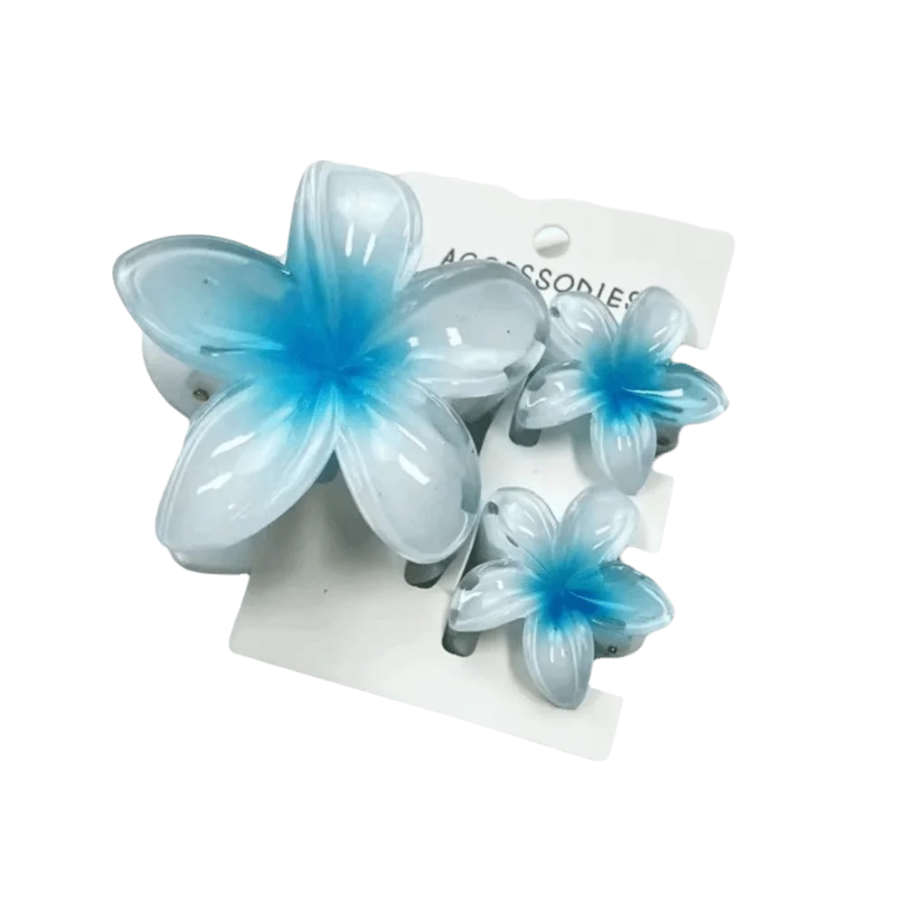 3-Pack Gradient Plumeria Flower Hair Claw Clips | Hawaiian Style Flower Hair Claw Clips QXL