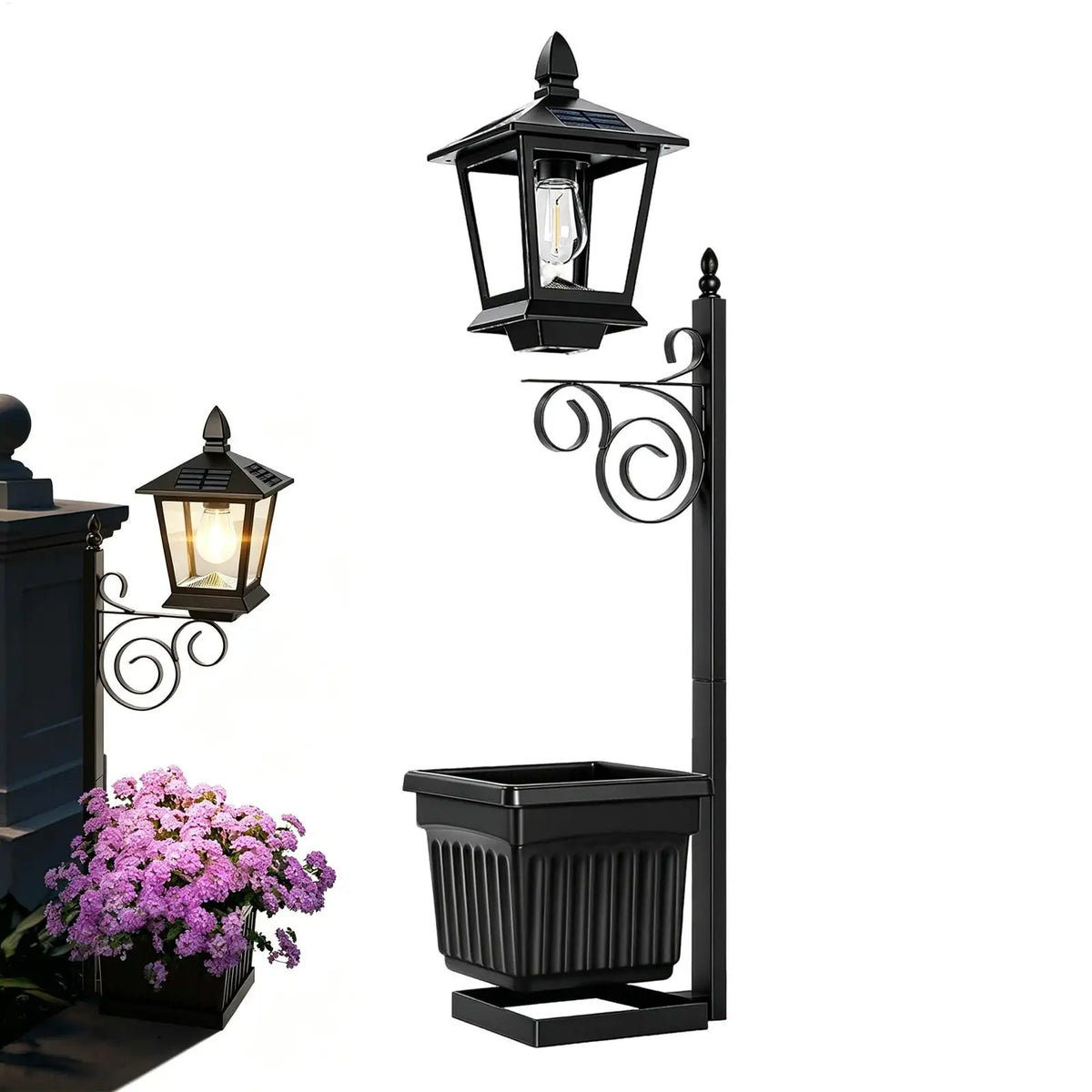 2-in-1 Solar Lamp Post with Planter | Outdoor Garden Light Solar Garden Lamp QXL