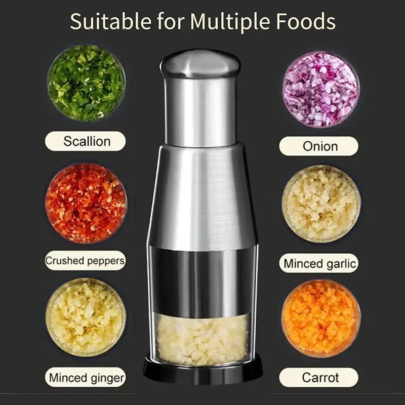 Stainless Steel Garlic Chopper & Onion Press | Manual Veggie Tool Garlic & Vegetable Chopper QXL