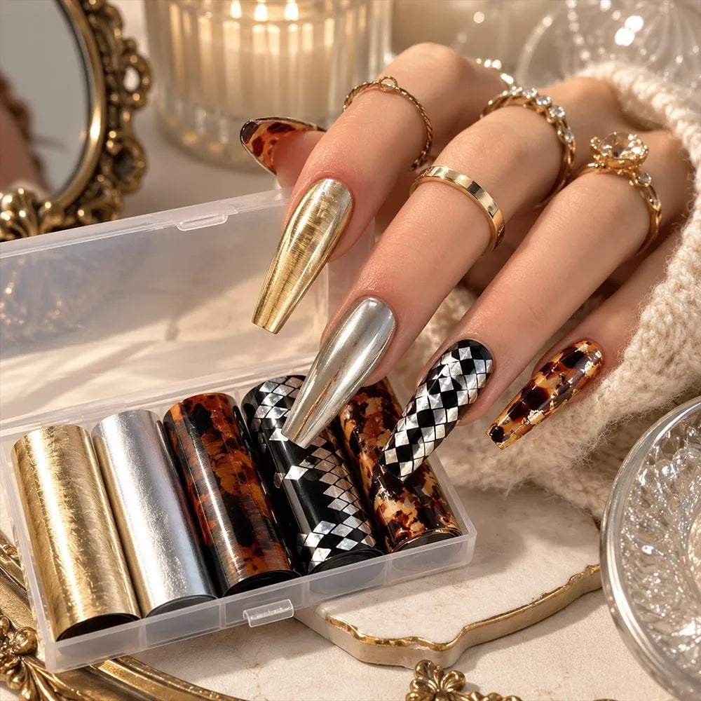 Holographic Lace Nail Foils | Black & White Sequin Nail Stickers Nail Art Foil Stickers QXL