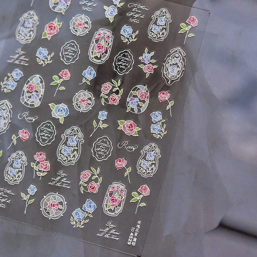 5D Vintage Lace Rose Nail Stickers | Self-Adhesive Decals Nail Art Stickers QXL