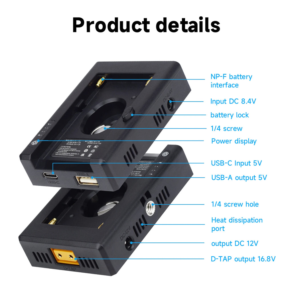 PALO NP-F550 F750 F970 Battery & Charger Adapter Plate DC12V USB Camera Battery Charger QXL