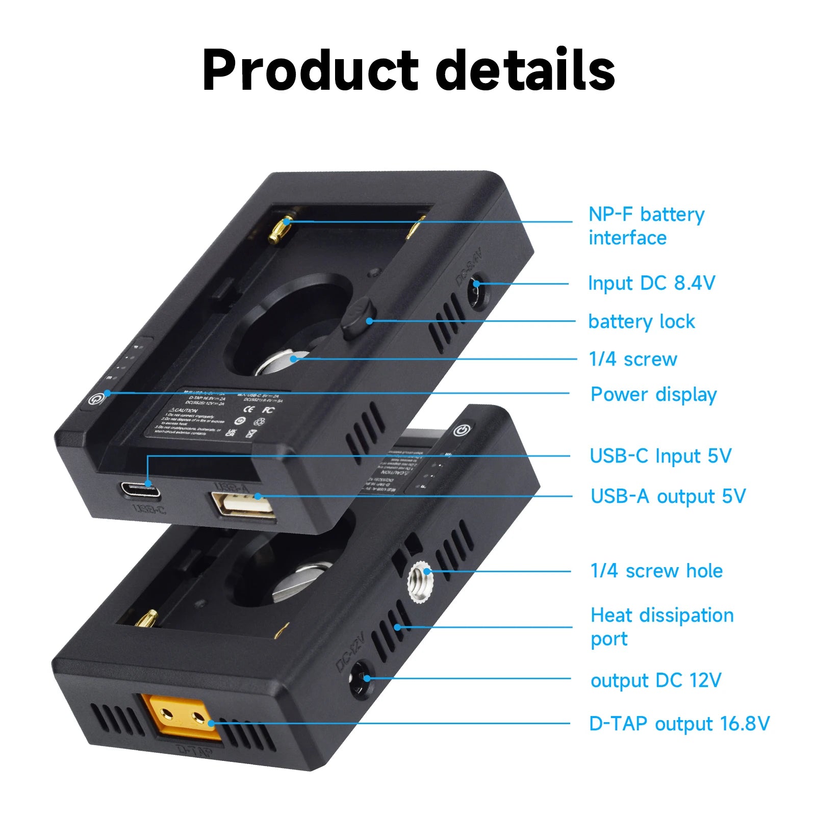 PALO NP-F550 F750 F970 Battery & Charger Adapter Plate DC12V USB Camera Battery Charger QXL