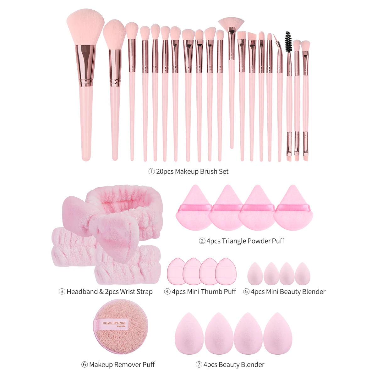 MAANGE 40-Pc Makeup Brush Set | Brushes, Puffs & Headband Makeup Brush Set QXL