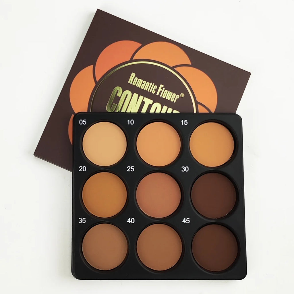 9-Color Dark Bronze Contour & Foundation Palette | Matte Finish Foundation Contour Palette QXL 9 Color 45g