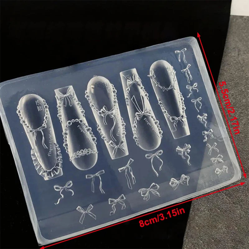 3D Bowknot Bead Chain Silicone Nail Art Mold | DIY Charms Silicone Nail Mold QXL 1pc