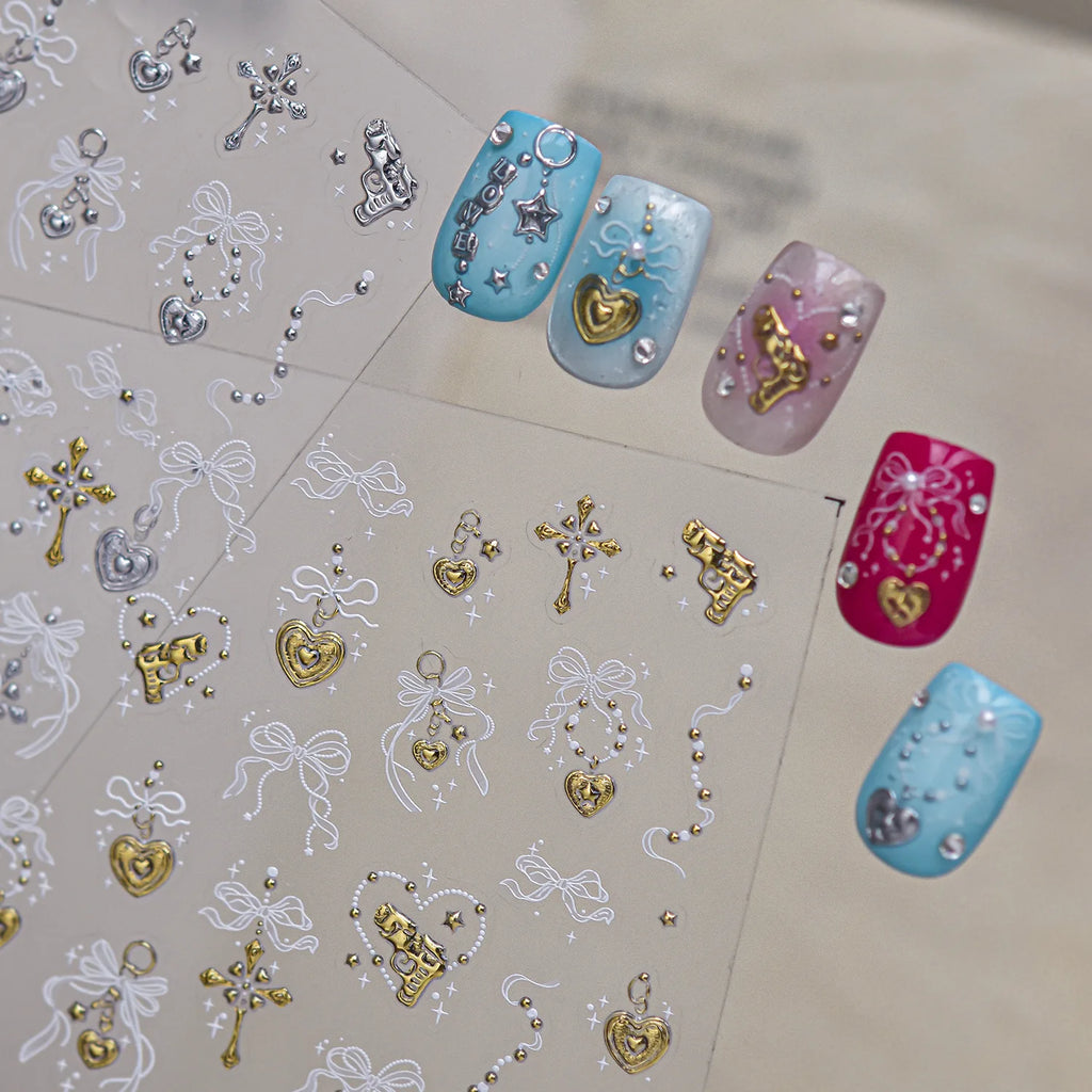 5D Hot Stamping Silver Nail Stickers | DIY Manicure Decals Nail Art Stickers QXL
