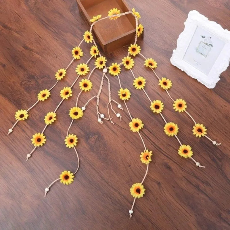 Bohemian Sunflower Daisy Adjustable Headband for Women Floral Headband QXL