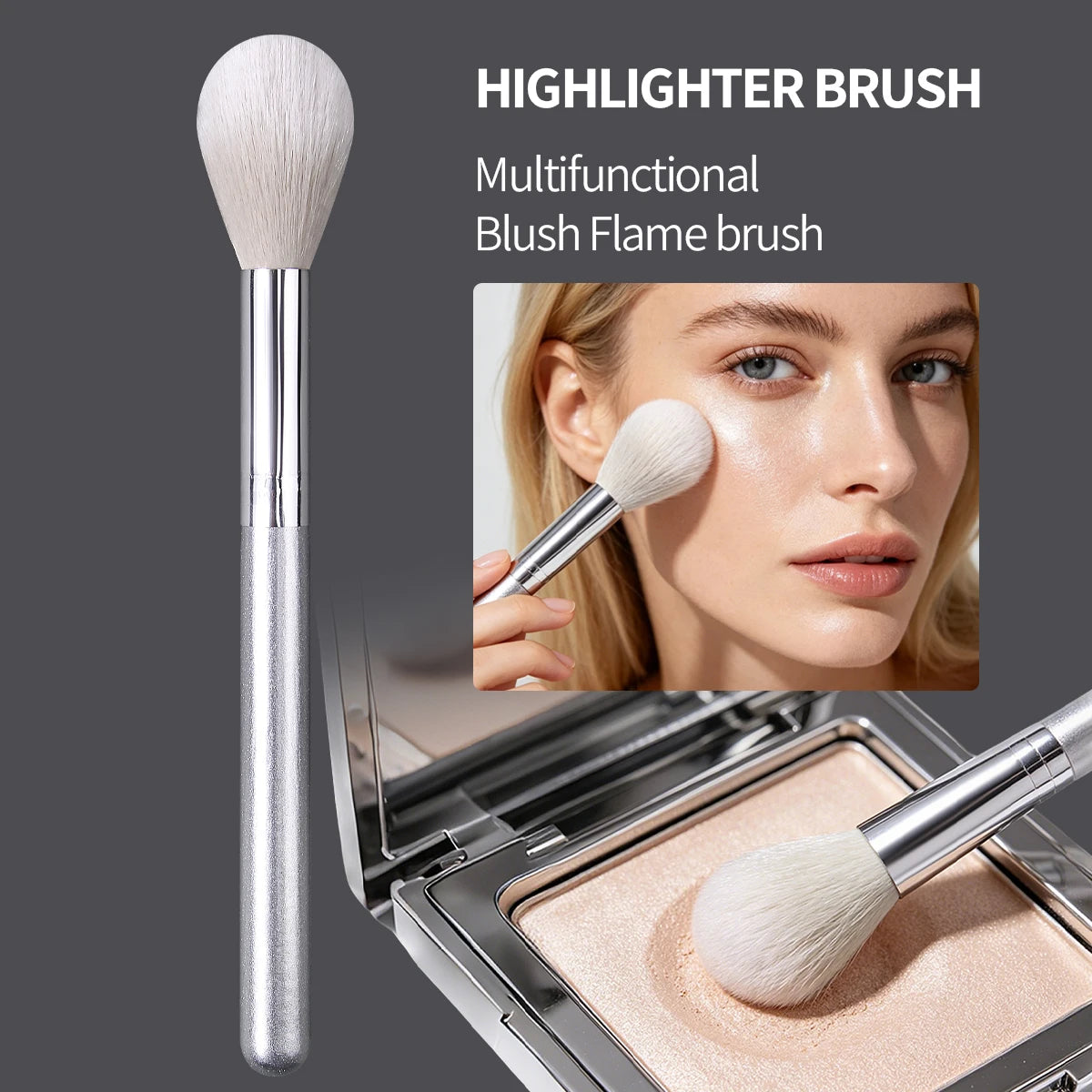 KOSSHOW Silver Flame Highlighter & Blush Brush | Soft Nylon Makeup Brush QXL Silver