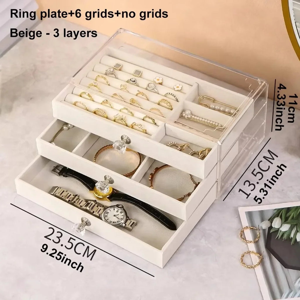3-Layer Stackable Drawer Jewelry Box | Ring, Necklace Organizer Jewelry Storage Box QXL white 5