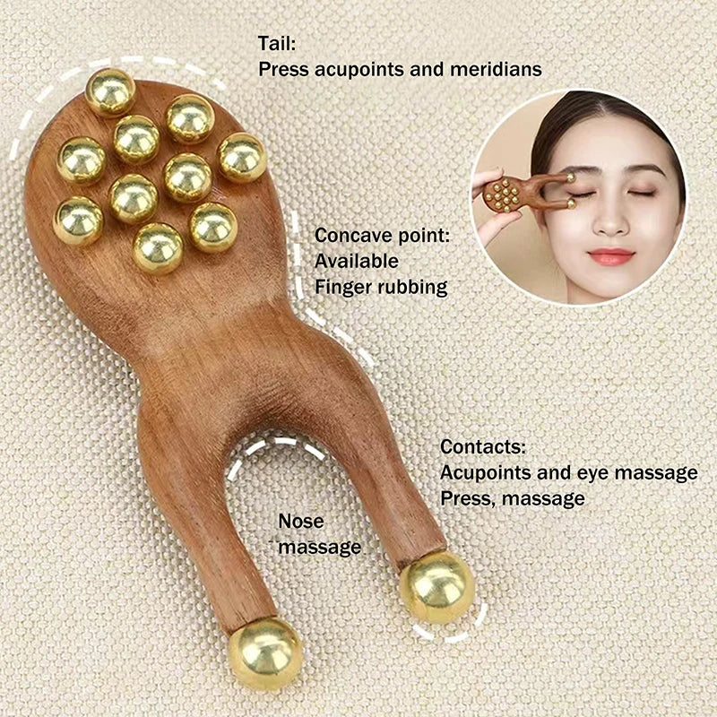 Wooden Nose Gua Sha Massager | Sandalwood & Brass Beads Gua Sha Massager QXL
