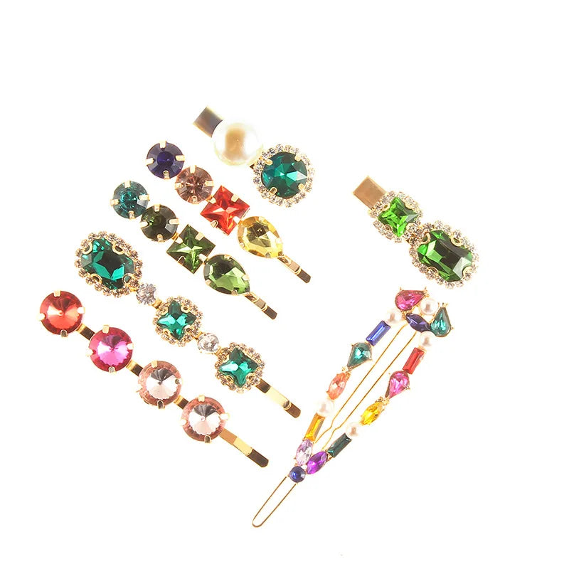 Rhinestone Pearl Hair Clip | Korean Vintage Green Barrette Hair Barrette Clip QXL
