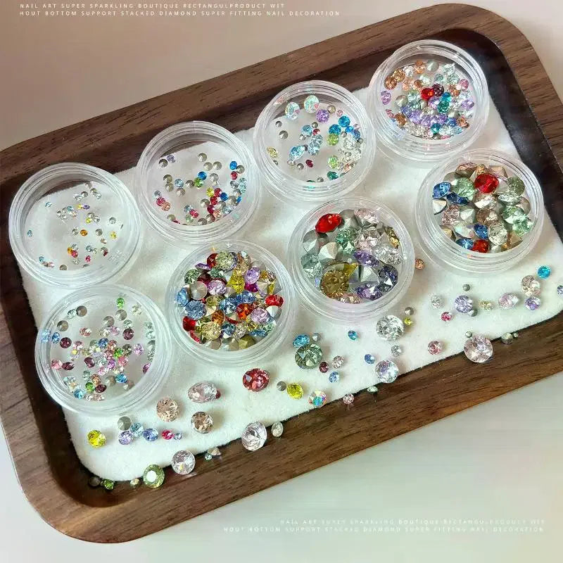 Mixed Round Nail Rhinestones | Crystal Nail Art Gems Box Nail Rhinestones QXL