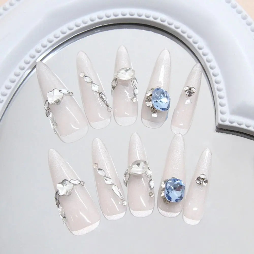 30-Pc Almond Stiletto Press-On Nails | Cat Eye Rhinestone Press-On Nail Tips QXL