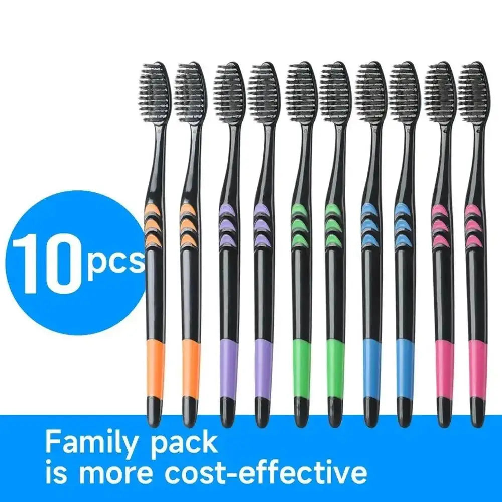 10-Pack Bamboo Charcoal Toothbrushes | Ultra-Soft Bristles Bamboo Toothbrush Set QXL