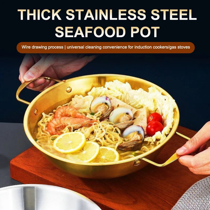 18cm Stainless Steel Seafood & Noodle Pot | Dual-Handle Soup Pot Small Soup Pot QXL
