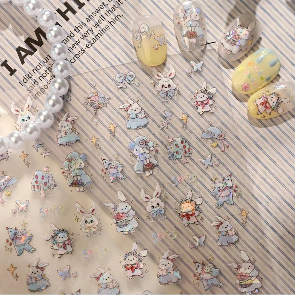 Fantasy Laser Bunny 5D Nail Art Stickers | Iridescent Decals Nail Art Stickers QXL
