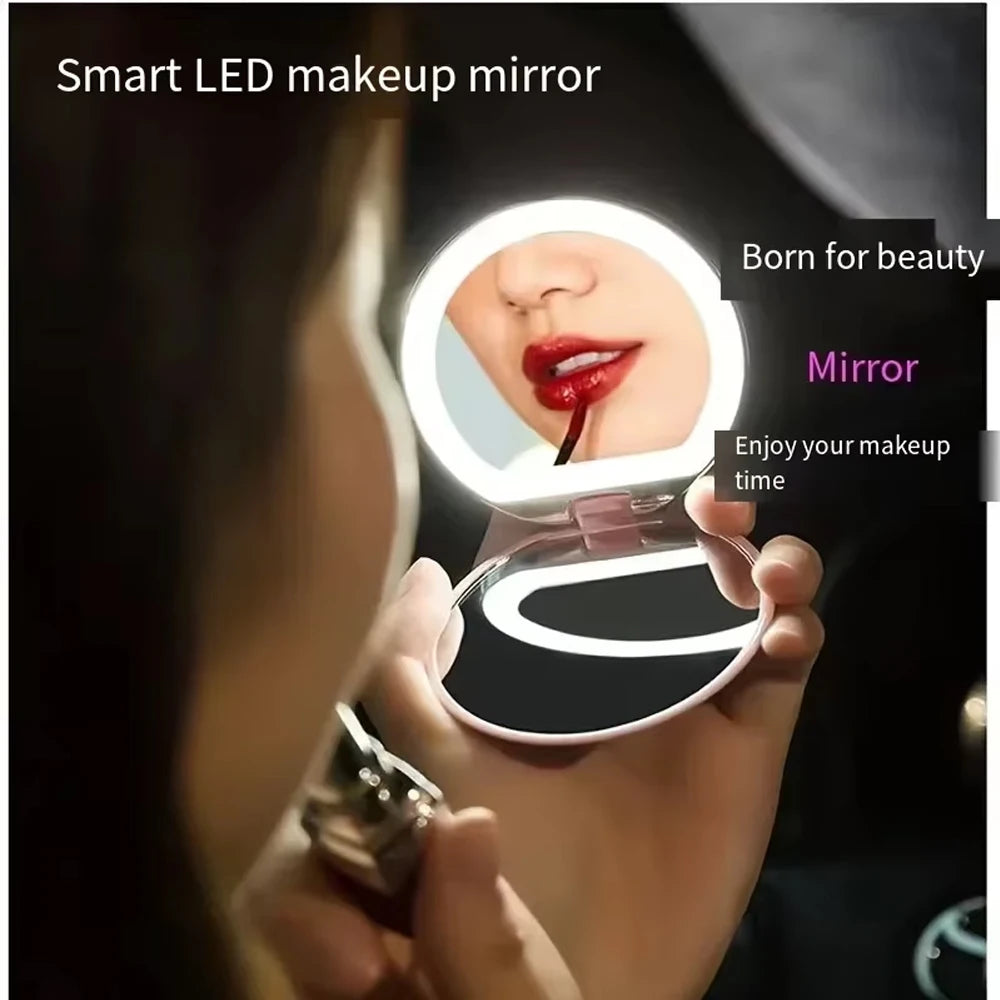 LED Compact Makeup Mirror 1X/3X Magnification | Rechargeable Lighted Makeup Mirror QXL