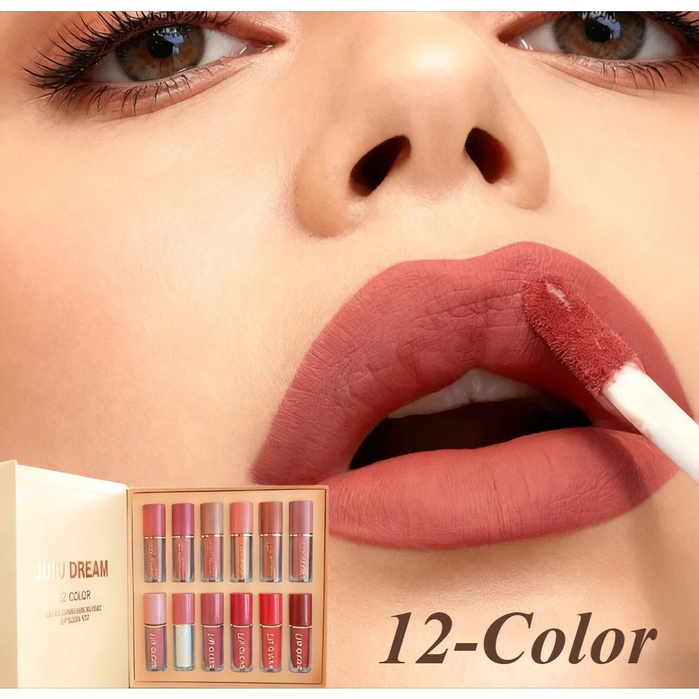 12-Color High Pigment Lip Gloss Set | Non-Sticky Liquid Lipstick Lip Gloss Set QXL