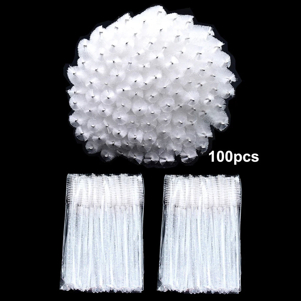 100-Pack Disposable Spoolie Mascara Wands & Lash Brushes Disposable Spoolie Brushes QXL White