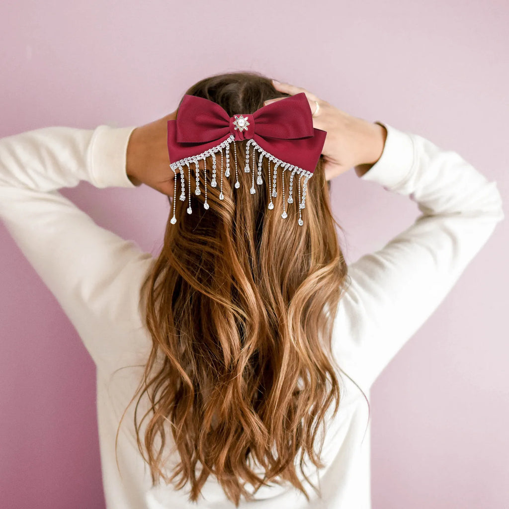 Red Bowknot Rhinestone Hair Clip | Alligator Bow Clip Bow Hair Clip QXL