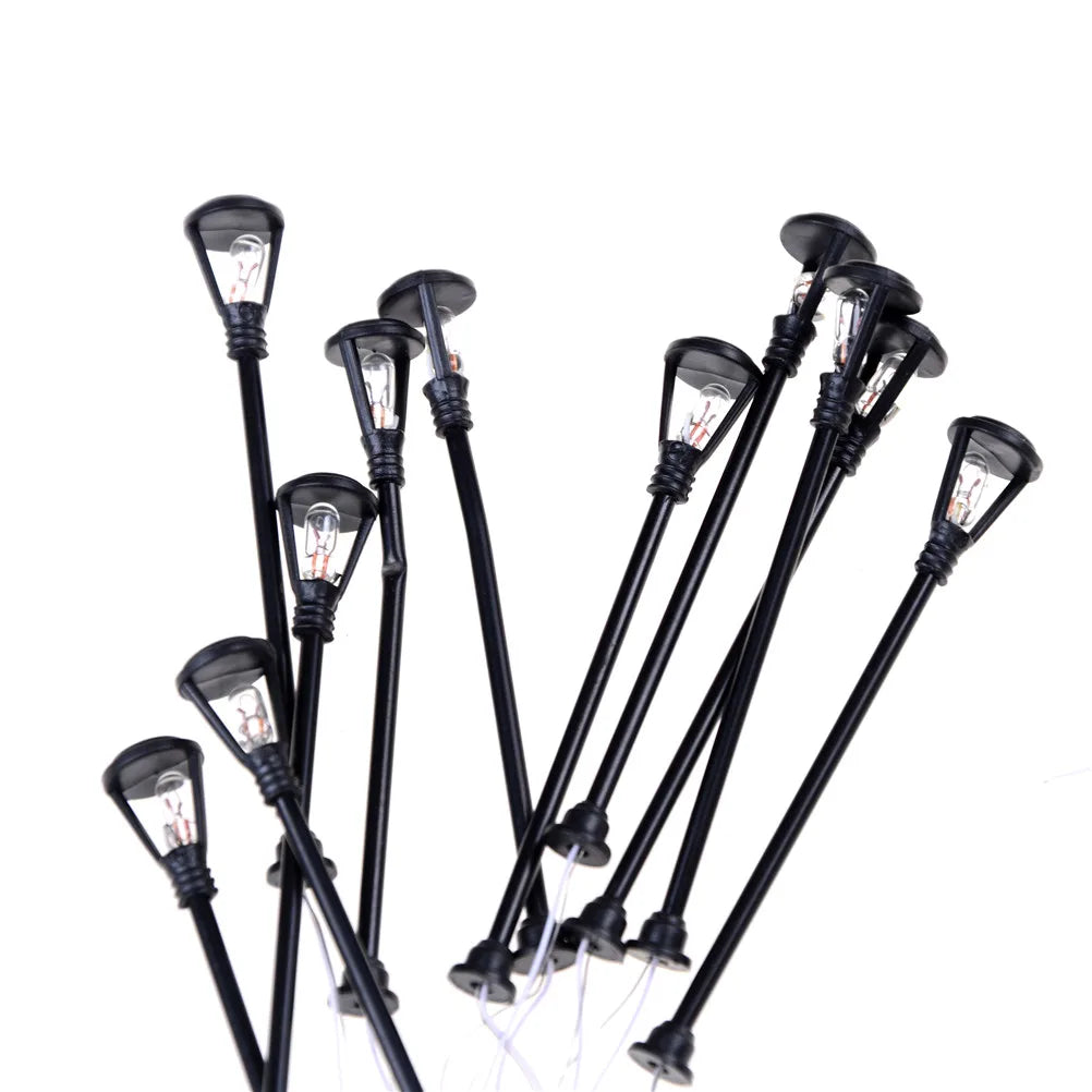10-Pack HO Scale 1:100 Model Garden Lamps | Black Layout Lights Scale Model Accessories QXL