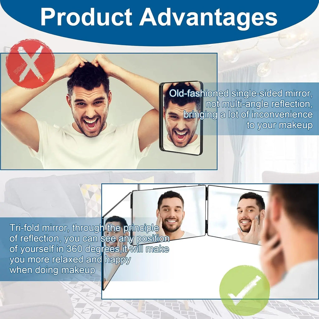 3-Way Trifold Mirror for Self Hair Cutting | 360° Barber Mirror Trifold Barber Mirror QXL
