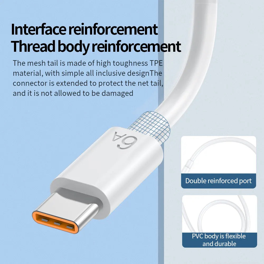 6A USB-C Cable 66W Fast Charging Cord | Android Compatible USB-C Charging Cable QXL