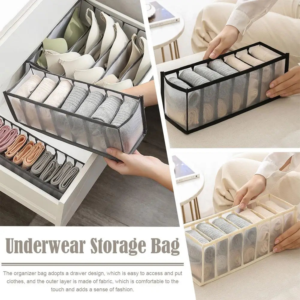 7-Compartment Mesh Underwear Drawer Organizer Bag Drawer Organizer Bag QXL