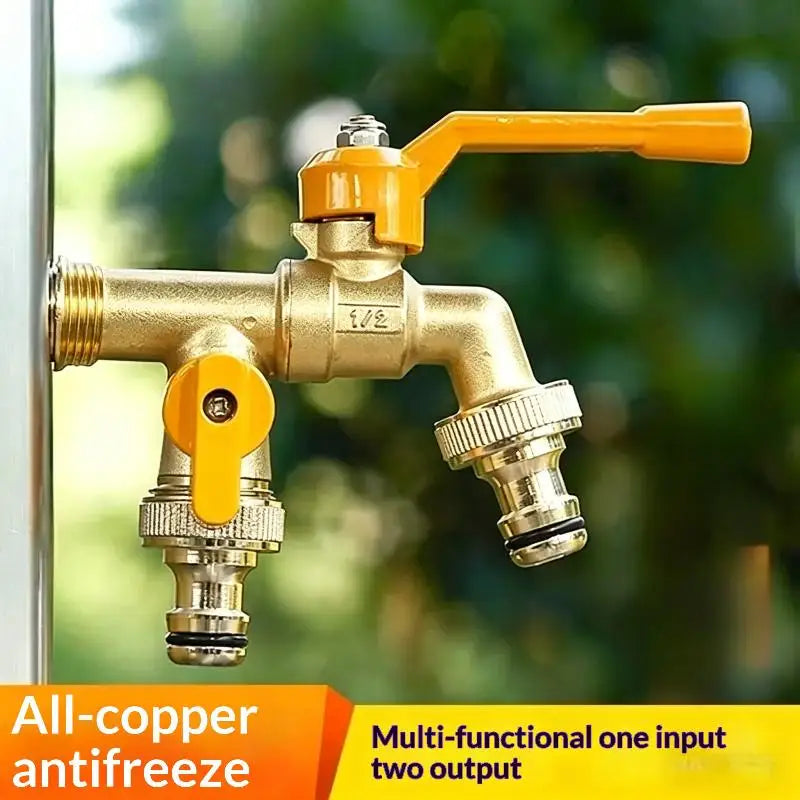 Outdoor Antifreeze Brass Faucet | 1-In 2-Out Garden Tap Outdoor Garden Faucet QXL