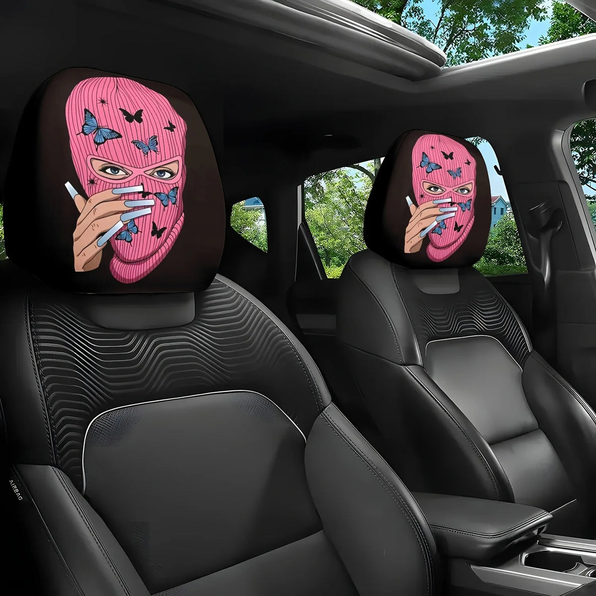 Pink Butterfly Car Headrest Cover | Stretch Fit, Universal Car Headrest Cover QXL 2PCS