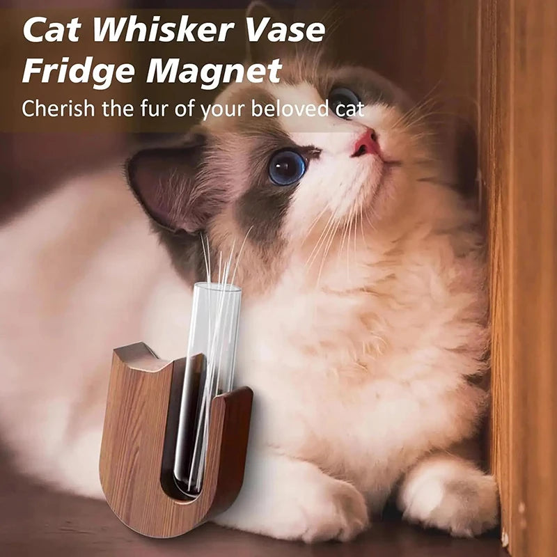Cat Whisker Collector Vase Fridge Magnet | Wood & Glass Keepsake Pet Whisker Keepsake QXL