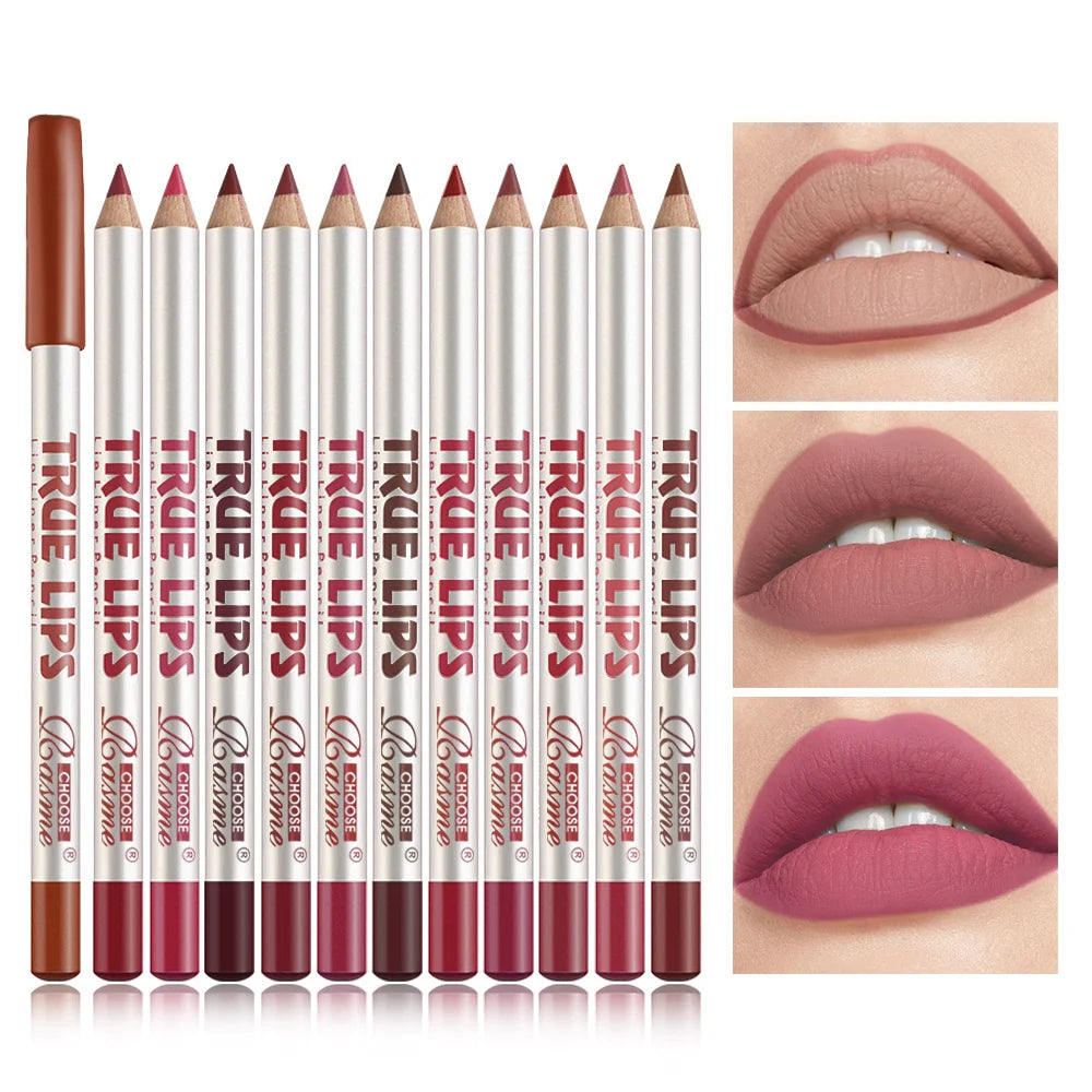 12-Pc Matte Lip Liner & Lipstick Set | Long-Lasting Color Lip Liner Set QXL