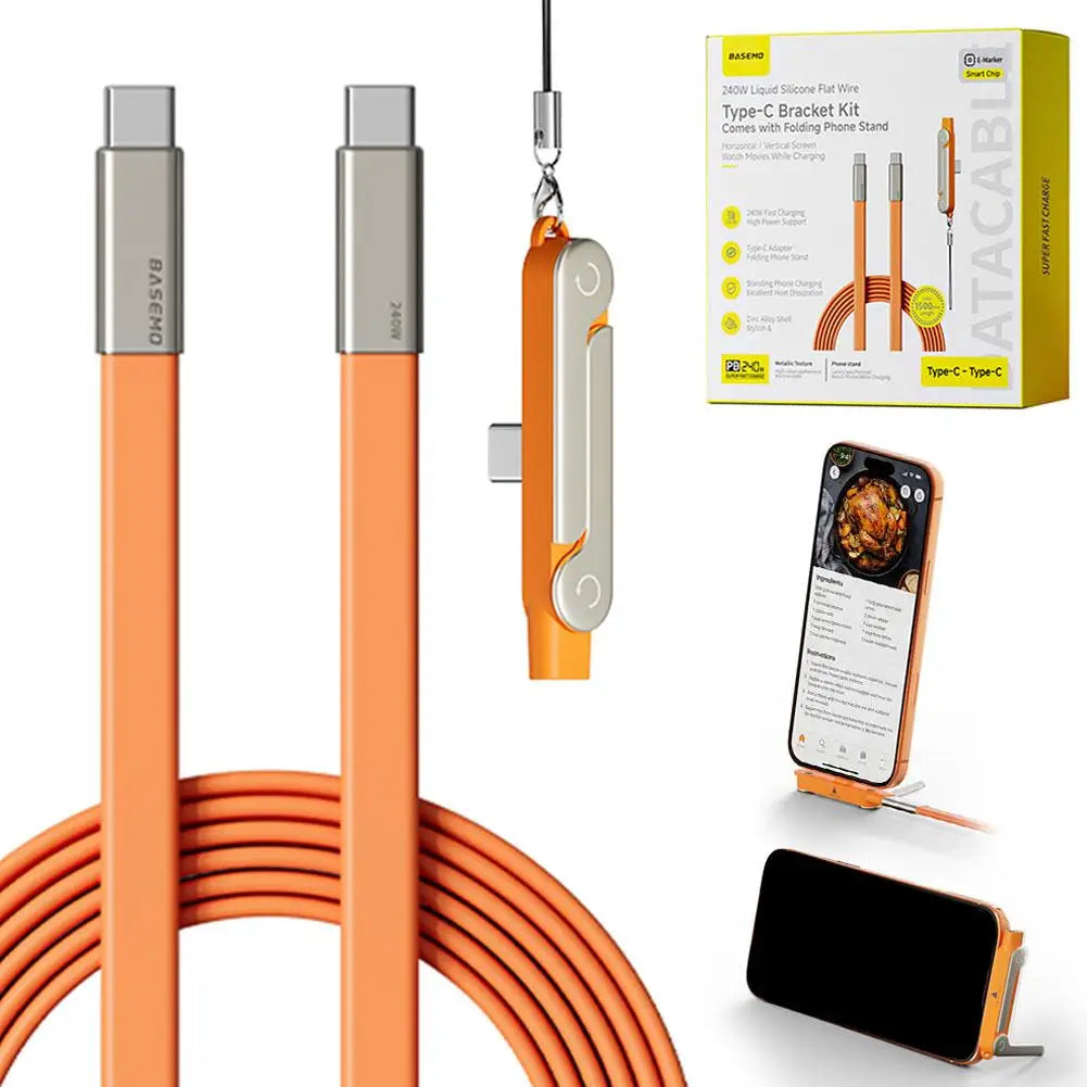 240W USB-C to USB-C Cable with Phone Stand | 1.5M PD USB-C Charging Cable QXL