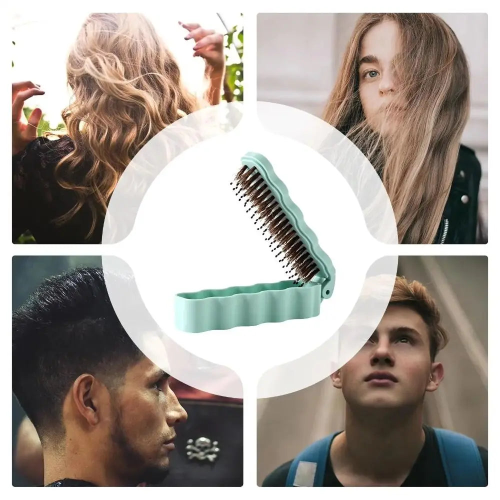 Foldable Boar Bristle Hair Brush – Anti-Static Travel Comb Foldable Hair Brush QXL