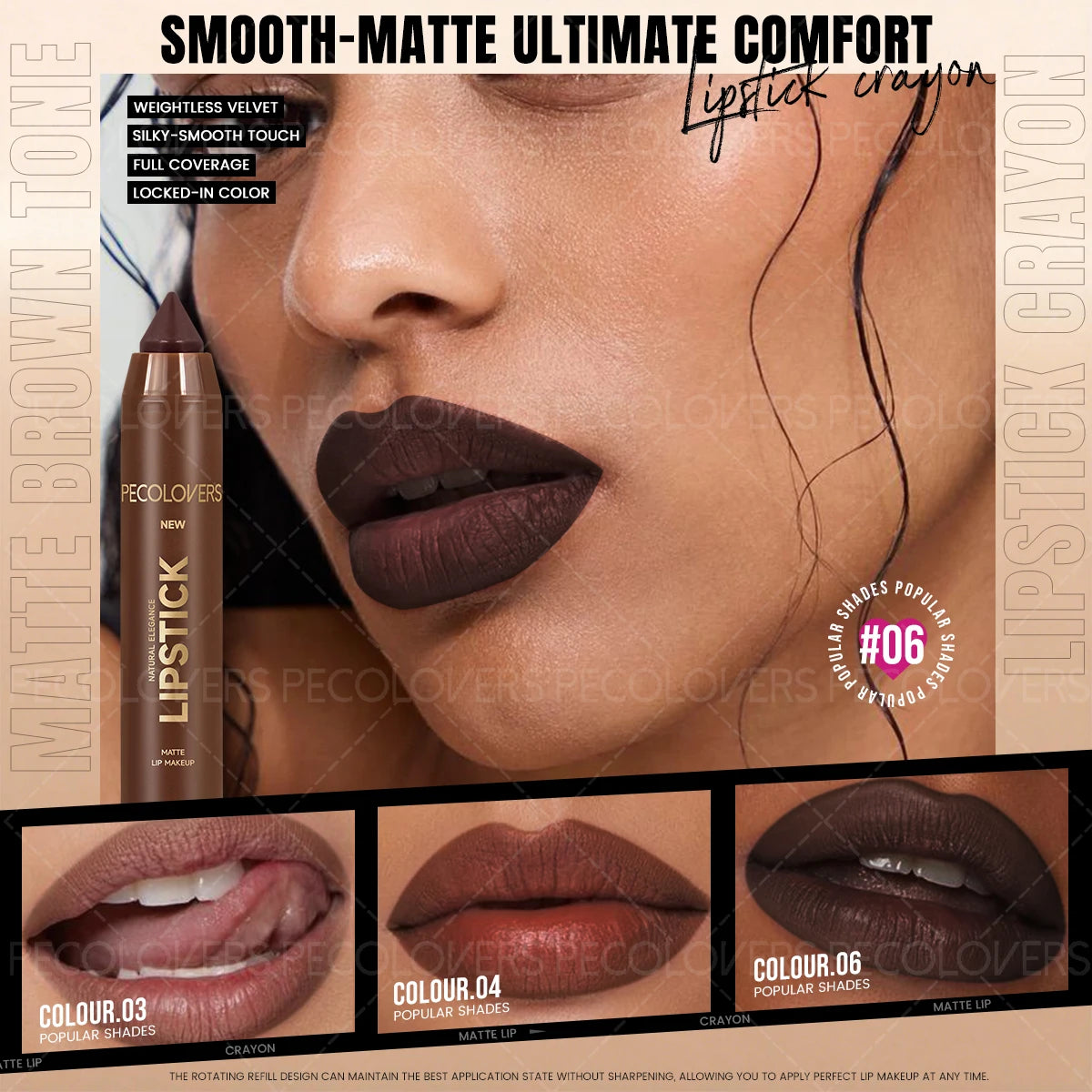 PECOLOVERS Brown Lip Liner Pencil | High-Pigment Contour Lip Liner Pencil QXL