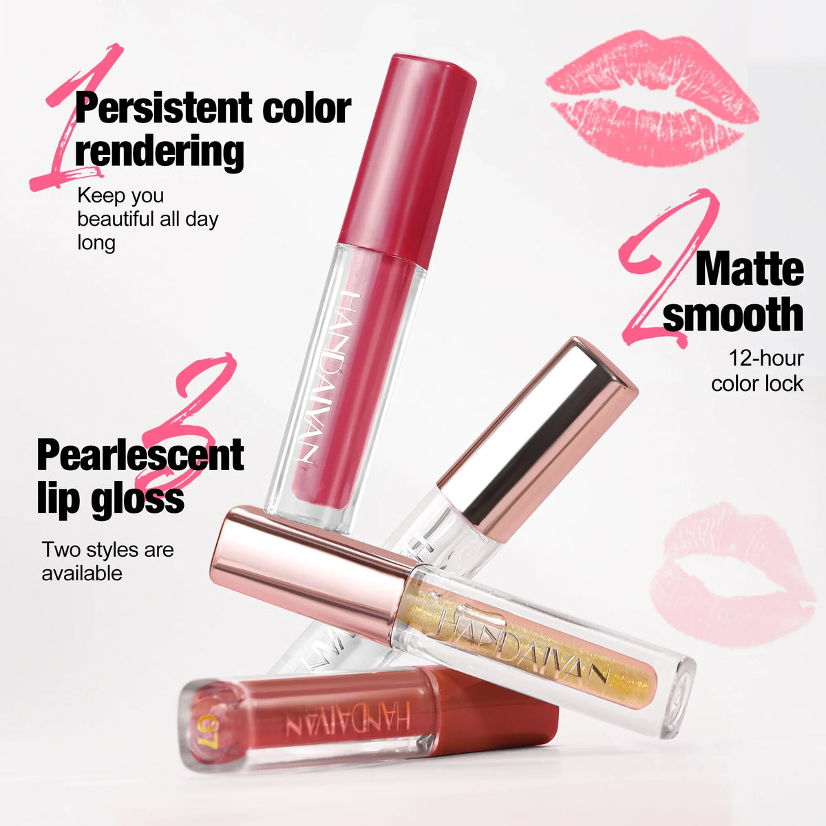 Handaiyan 4-Pc Velvet Liquid Lipstick Set | Matte & Gloss Liquid Lipstick Set QXL