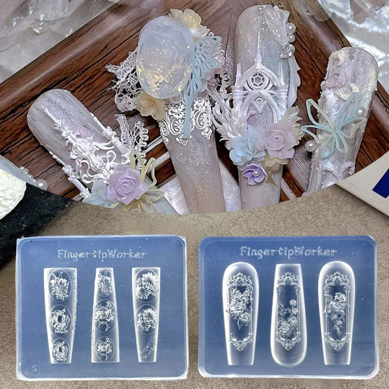 Rose & Tulip Silicone Nail Art Mold | DIY Floral 3D Design Nail Art Mold QXL