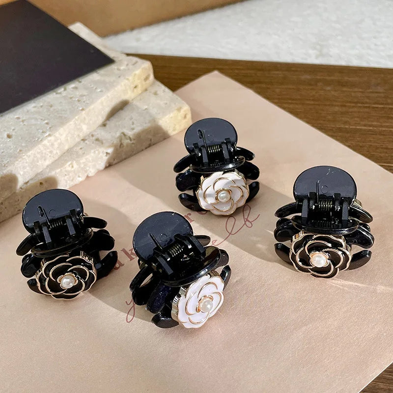 Black Camellia Mini Hair Claw Clips – Floral Hairpins for Women Hair Claw Clip QXL
