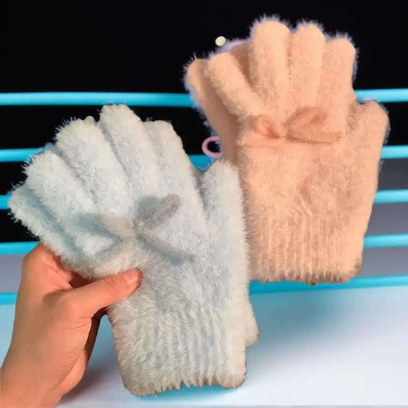 Women's Plush Bow Thermal Gloves | Touchscreen Winter Gloves Winter Gloves QXL