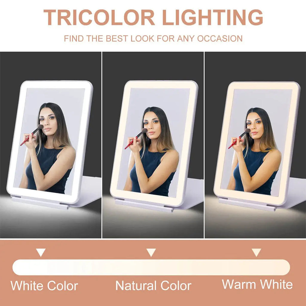 Foldable LED Makeup Mirror | 3 Color Modes, USB Rechargeable LED Makeup Mirror QXL