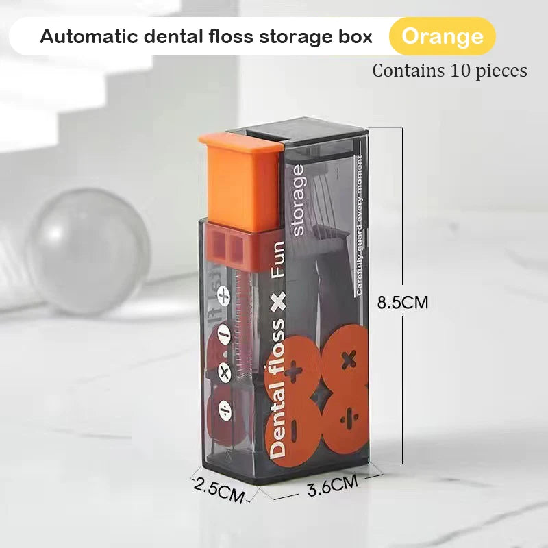 Auto Refillable Dental Floss Dispenser Box | 10 Picks Floss Pick Dispenser QXL Orange 10Pcs Floss