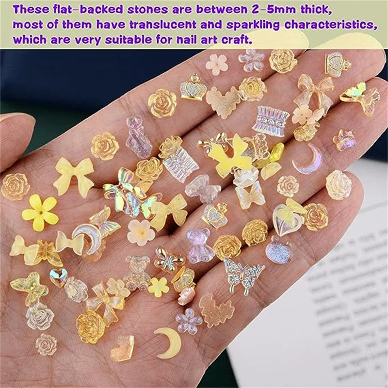 50-Pc Kawaii Resin Nail Charms | 3D Candy Color Nail Art Set Nail Art Charms QXL