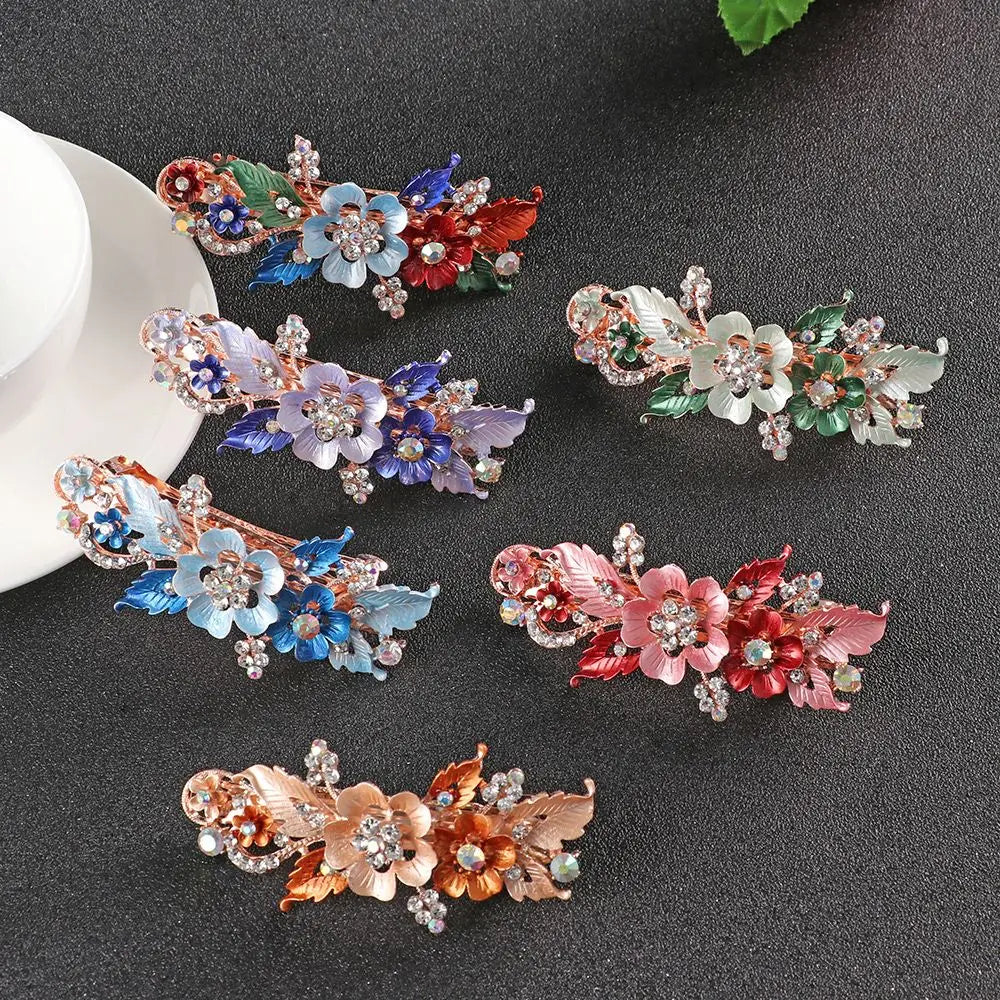 Crystal Flower Hair Clip | Tiara Resin Barrette for Women Crystal Hair Clip QXL