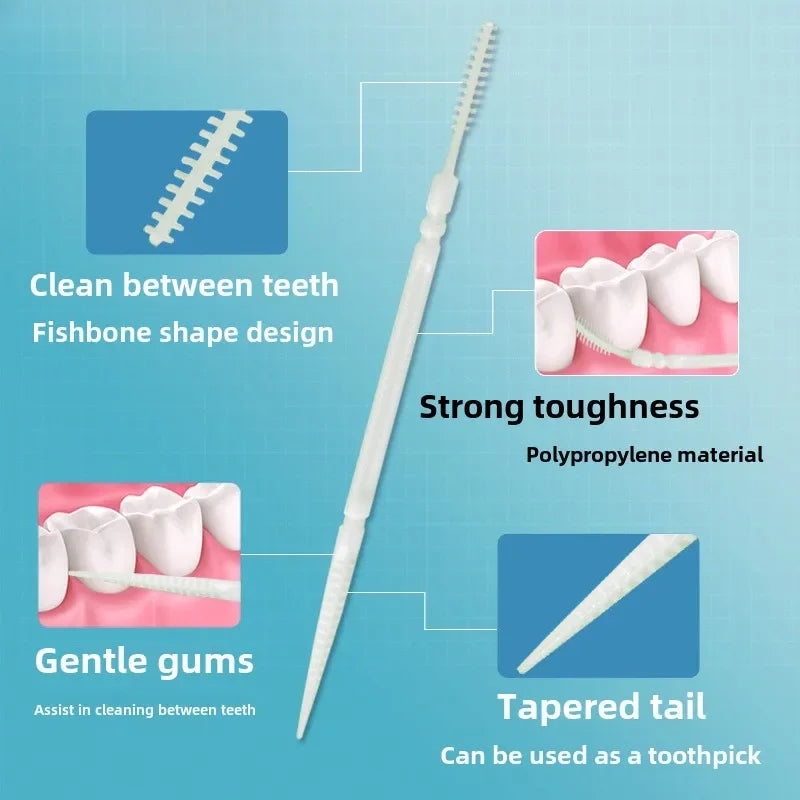 100-Pack Double-Head Interdental Floss Pick & Toothpick Brush Interdental Floss Pick QXL
