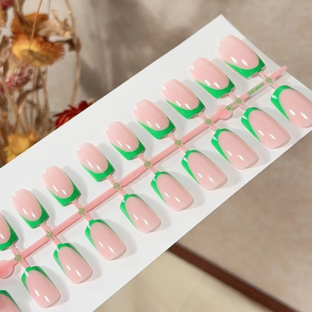 120-Pack Square Press On Nails | Nude Pink French Tip Glossy Press On Nails QXL