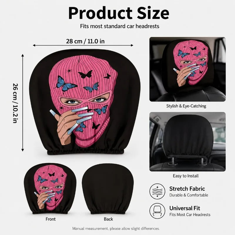 Pink Butterfly Car Headrest Cover | Stretch Fit, Universal Car Headrest Cover QXL