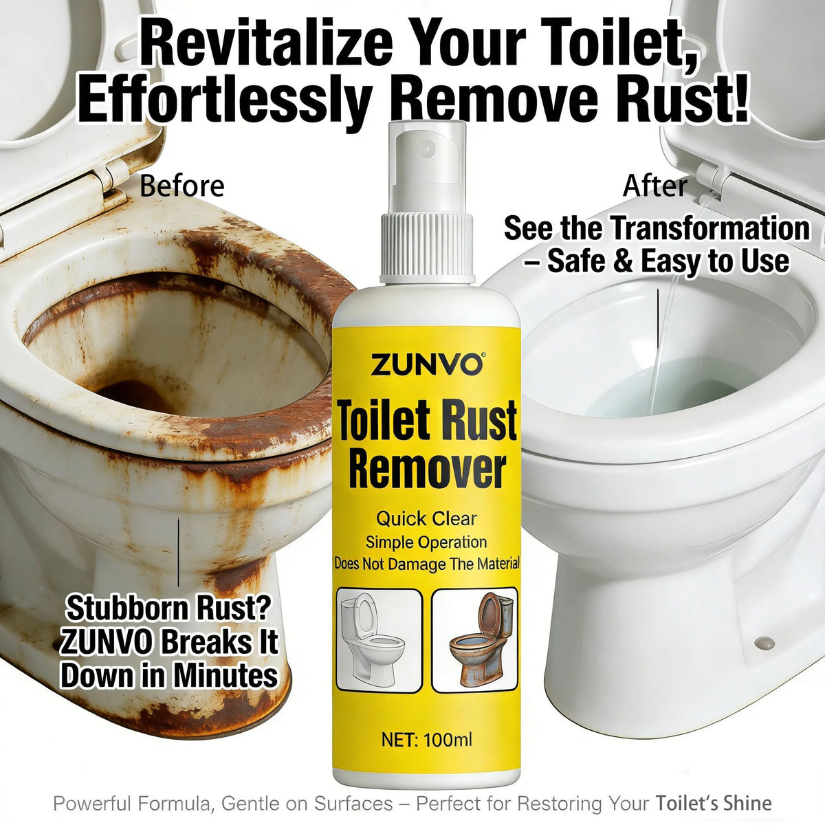 Toilet Rust Remover Spray | Quick Stain & Limescale Cleaner Rust Remover Spray QXL