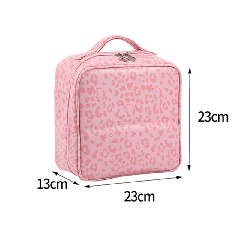 Leopard Print Makeup Brush Bag with Mirror & Dividers Cosmetic Travel Bag QXL